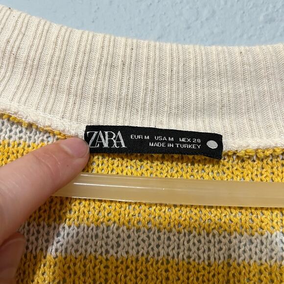 Zara Yellow & Cream Striped Oversized Sweater Vest M - Picture 6 of 7